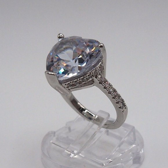 Stunning Large 5.00ctw Cubic Zirconia Heart Ring Solid 925 Sterling Silver - Picture 3 of 12